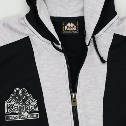 Kappa Vintage Black Grey Colour Block Zip Up Hoodie Large Cotton Blend Retro Sportswear Hooded