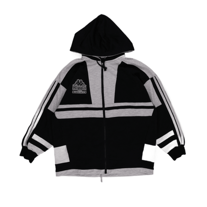 Kappa Vintage Black Grey Colour Block Zip Up Hoodie Large Cotton Blend Retro Sportswear Hooded