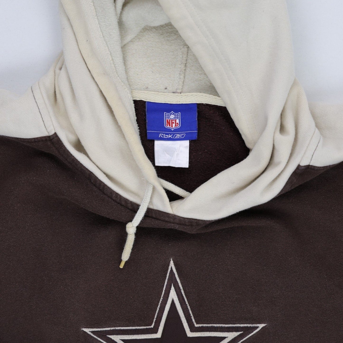 Reebok NFL Dallas Cowboys Vintage Hoodie Brown Cream Medium Cotton Blend Hooded Sweatshirt