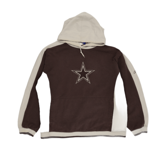 Reebok NFL Dallas Cowboys Vintage Hoodie Brown Cream Medium Cotton Blend Hooded Sweatshirt