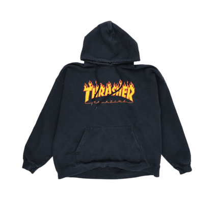 Thrasher Flame Logo Pullover Hoodie Black Large 100 Percent Cotton Unisex