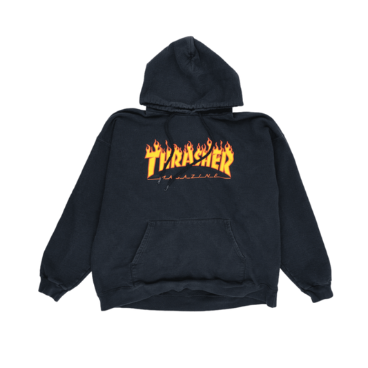 Thrasher Flame Logo Pullover Hoodie Black Large 100 Percent Cotton Unisex