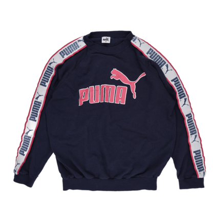 PUMA Navy Blue Crew Neck Sweatshirt Small Unisex Cotton Blend Vintage