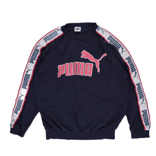 PUMA Navy Blue Crew Neck Sweatshirt Small Unisex Cotton Blend Vintage