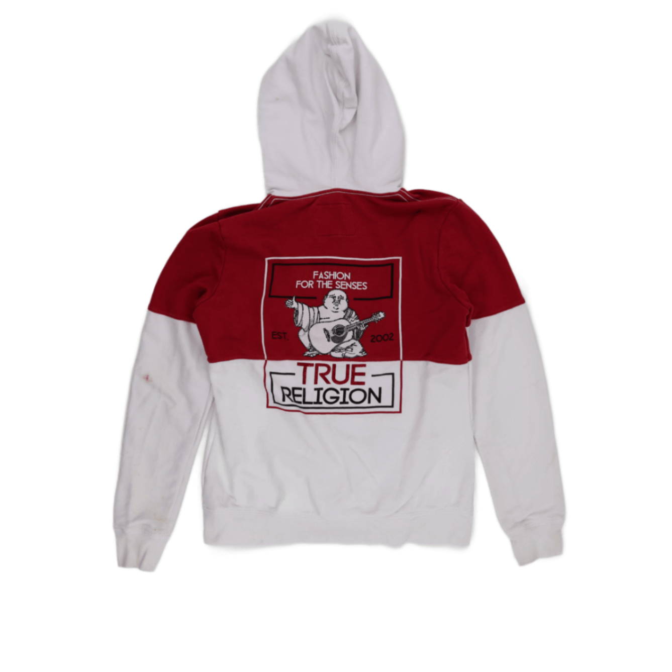 True Religion Red White Panelled Zip Hoodie XL Cotton Blend Unisex Streetwear