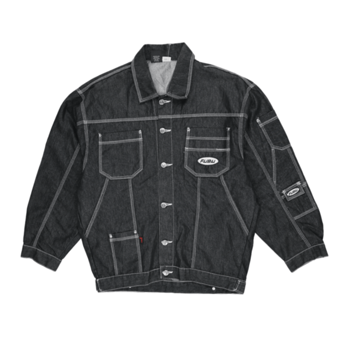 FUBU Vintage Black Denim Jacket Large 100 Percent Cotton Collared