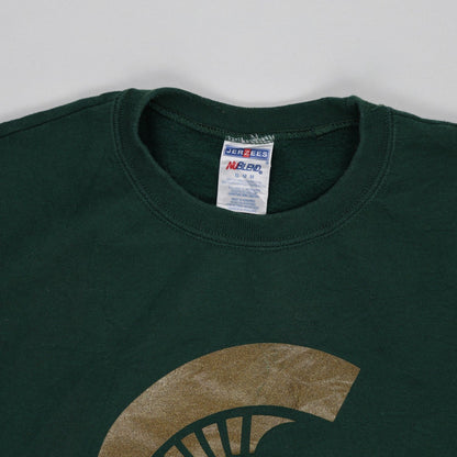 Jerzees Vintage Green Crewneck Sweatshirt Medium Cotton Polyester Michigan State Spartans