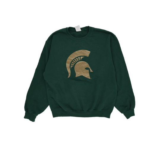 Jerzees Vintage Green Crewneck Sweatshirt Medium Cotton Polyester Michigan State Spartans