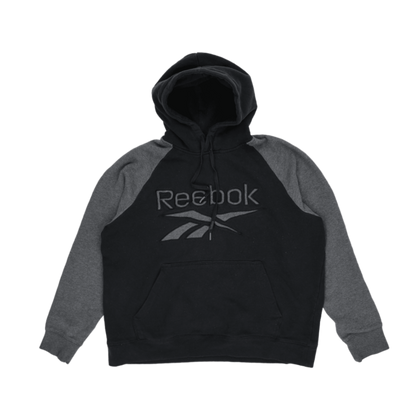 Reebok Pullover Hoodie Black Grey Colourblock Embroidered Logo Men's Medium 60% Cotton 40% Polyester