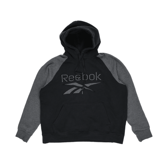 Reebok Pullover Hoodie Black Grey Colourblock Embroidered Logo Men's Medium 60% Cotton 40% Polyester