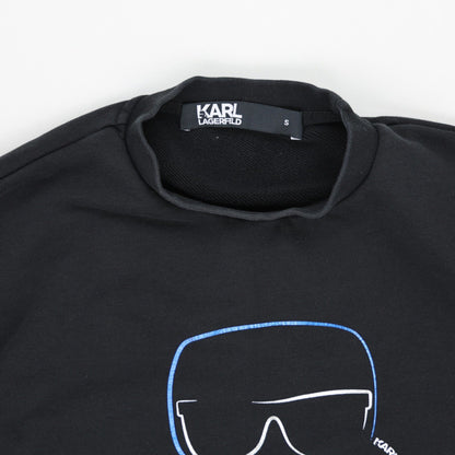 Karl Lagerfeld Men's Black Graphic Sweatshirt Size Small Cotton Blend Crew Neck