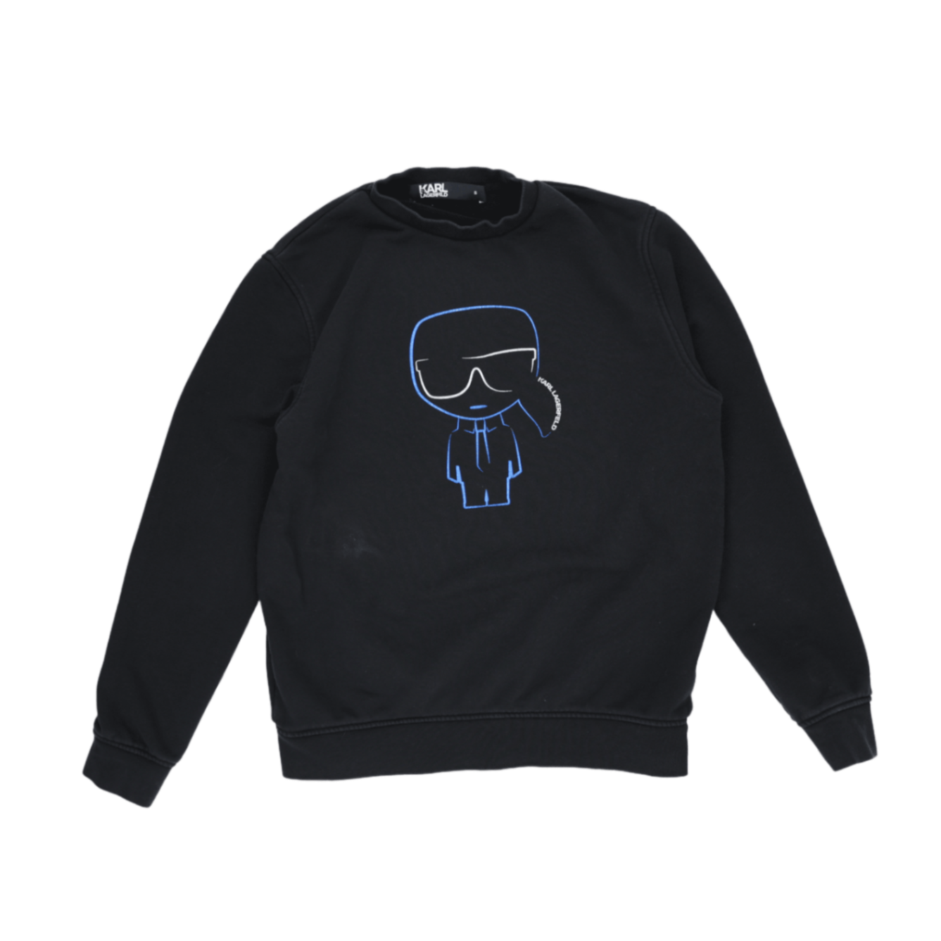 Karl Lagerfeld Men's Black Graphic Sweatshirt Size Small Cotton Blend Crew Neck