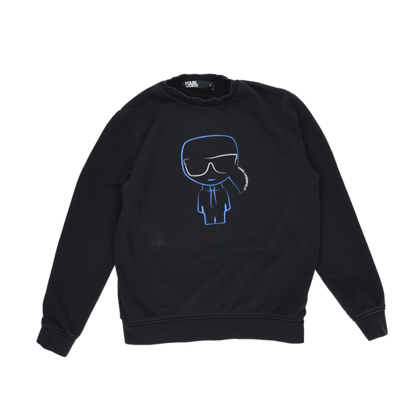 Karl Lagerfeld Men's Black Graphic Sweatshirt Size Small Cotton Blend Crew Neck