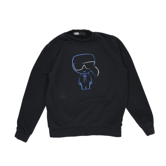 Karl Lagerfeld Men's Black Graphic Sweatshirt Size Small Cotton Blend Crew Neck
