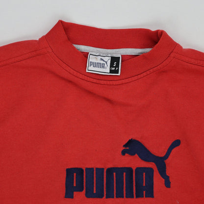 PUMA Red Logo Sweatshirt Unisex Small Vintage Cotton Crew Neck 90s