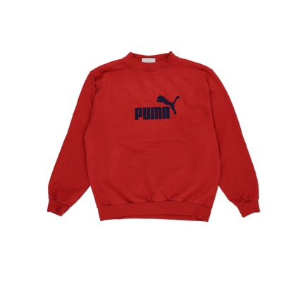 PUMA Red Logo Sweatshirt Unisex Small Vintage Cotton Crew Neck 90s