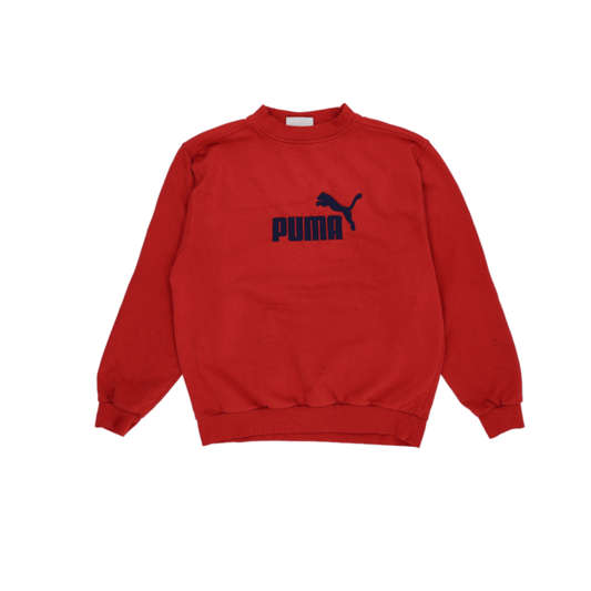 PUMA Red Logo Sweatshirt Unisex Small Vintage Cotton Crew Neck 90s