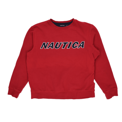 Nautica Large Red Crew Neck Sweatshirt for Men Cotton Casual Activewear
