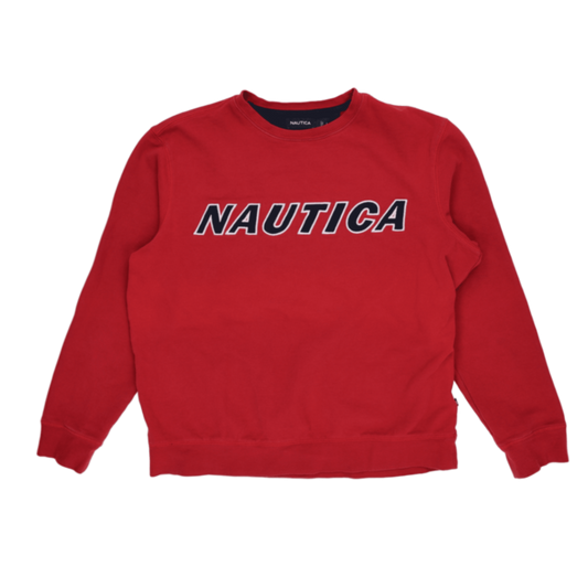 Nautica Large Red Crew Neck Sweatshirt for Men Cotton Casual Activewear