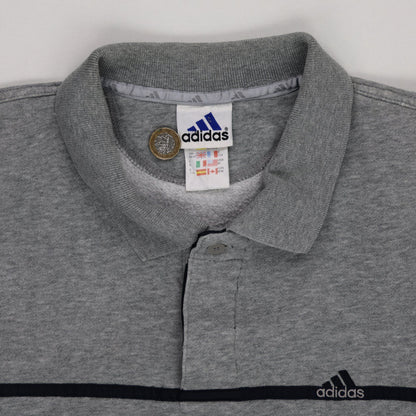 Adidas Vintage Polo Sweatshirt Grey Black Cotton Blend Size L 90s Retro Sportswear