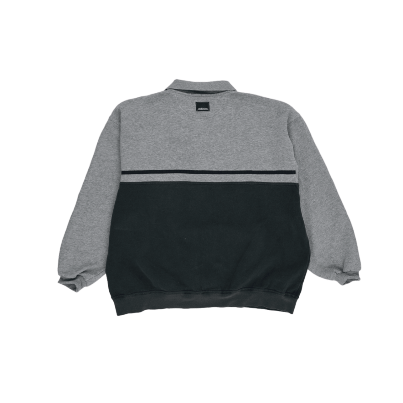 Adidas Vintage Polo Sweatshirt Grey Black Cotton Blend Size L 90s Retro Sportswear