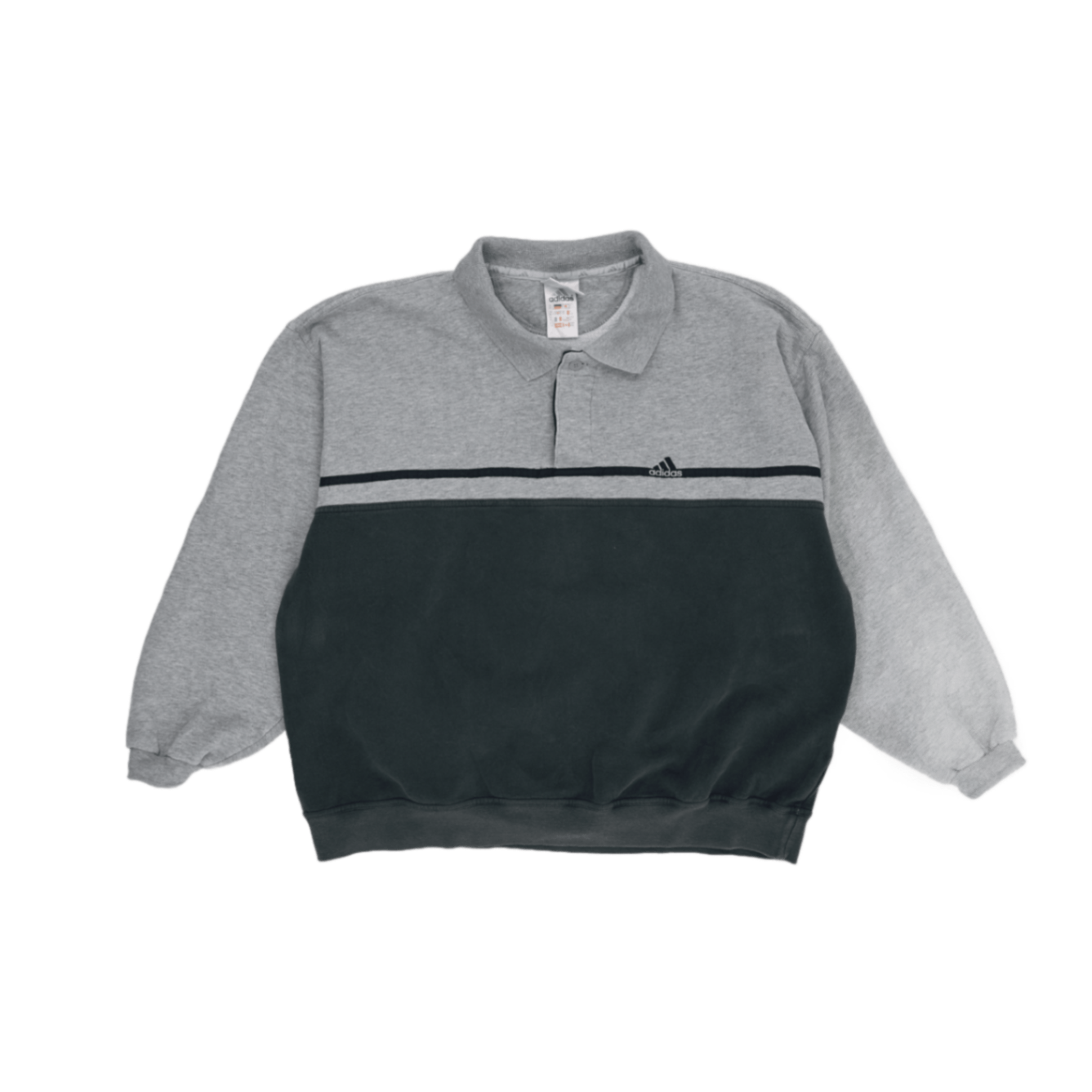 Adidas Vintage Polo Sweatshirt Grey Black Cotton Blend Size L 90s Retro Sportswear
