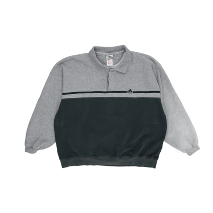 Adidas Vintage Polo Sweatshirt Grey Black Cotton Blend Size L 90s Retro Sportswear