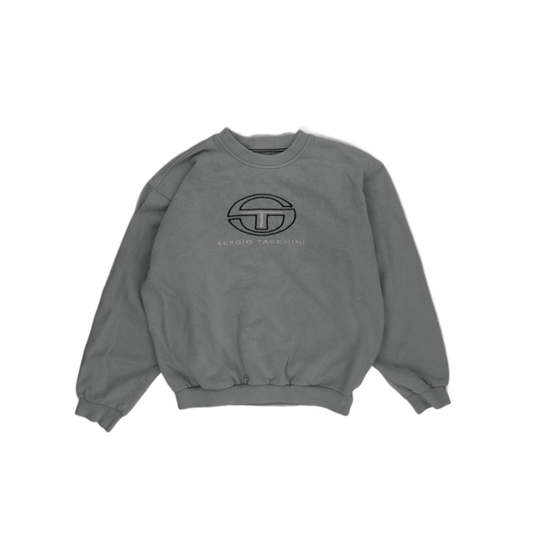 Sergio Tacchini Vintage Grey Crew Neck Sweatshirt Unisex Large Cotton Blend