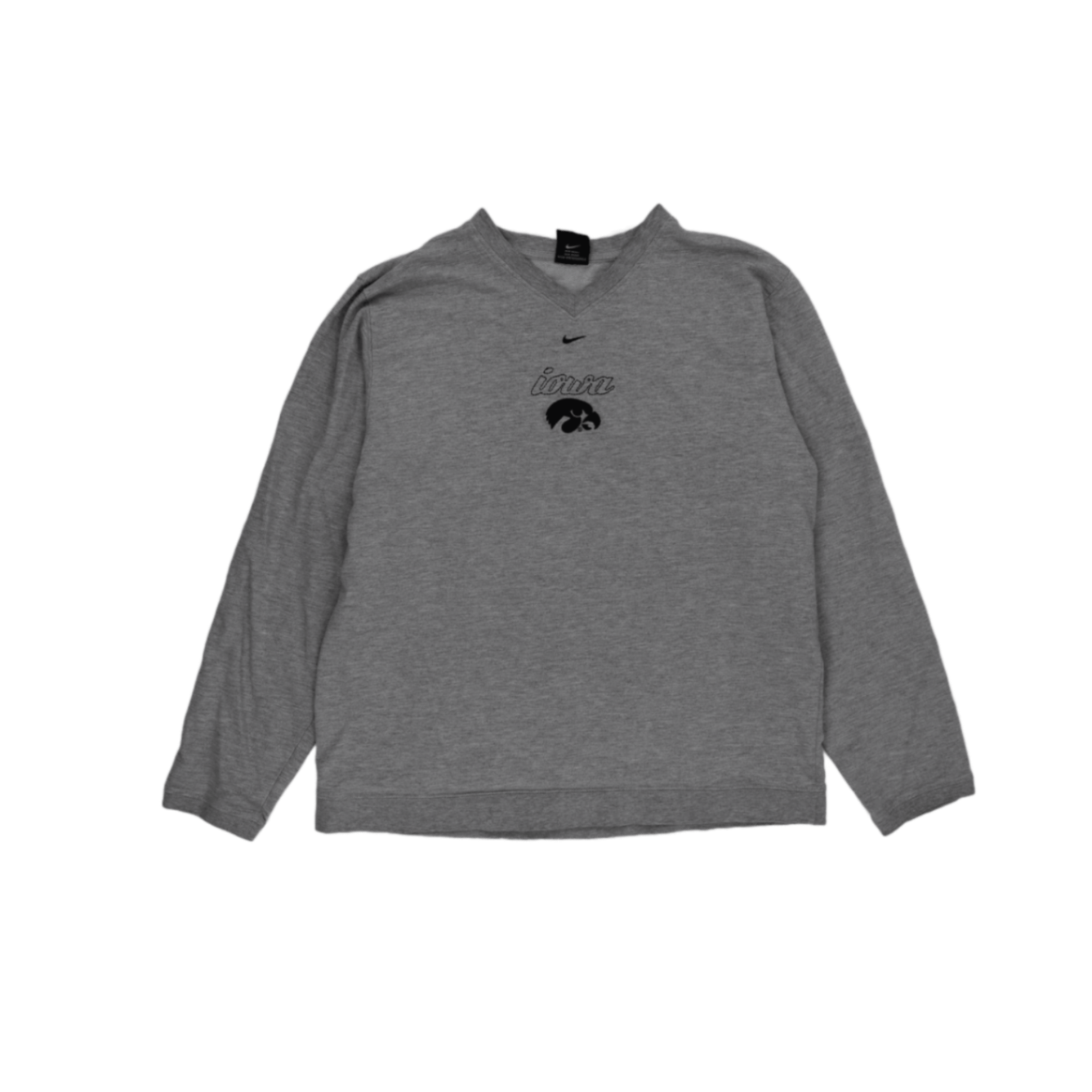 Nike Team Iowa Hawkeyes Vintage Grey V-Neck Sweatshirt Large Cotton Blend
