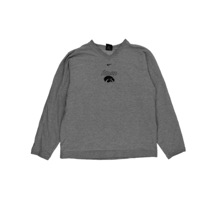 Nike Team Iowa Hawkeyes Vintage Grey V-Neck Sweatshirt Large Cotton Blend