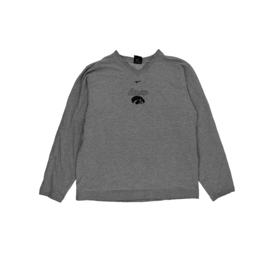 Nike Team Iowa Hawkeyes Vintage Grey V-Neck Sweatshirt Large Cotton Blend