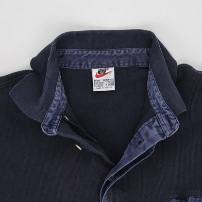 Nike Vintage Navy Long Sleeve Polo Shirt for Men Size Large Cotton