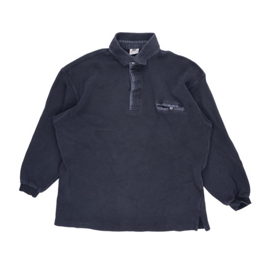 Nike Vintage Navy Long Sleeve Polo Shirt for Men Size Large Cotton