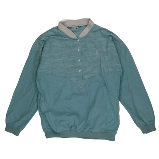 Le Coq Sportif Vintage Aqua Blue Pullover Sweatshirt Size 42 Large Cotton Blend Contrast Band Collar