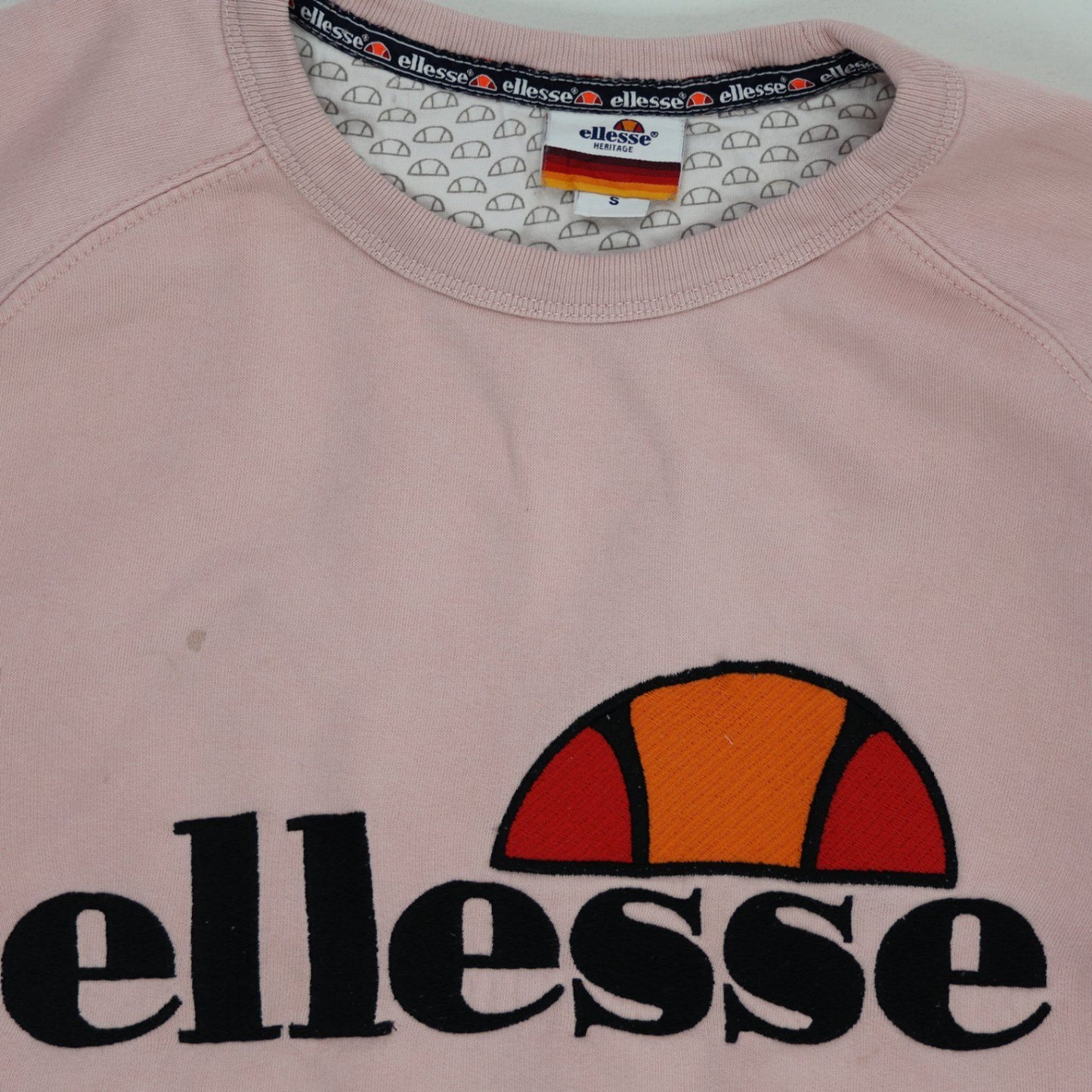 Ellesse Pink Logo Sweatshirt for Men Small Cotton Crew Neck Casual