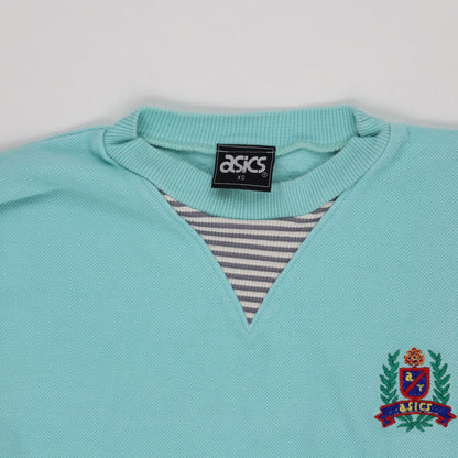 ASICS Vintage Crew Neck Sweatshirt Blue Green XS Cotton Blend Unisex
