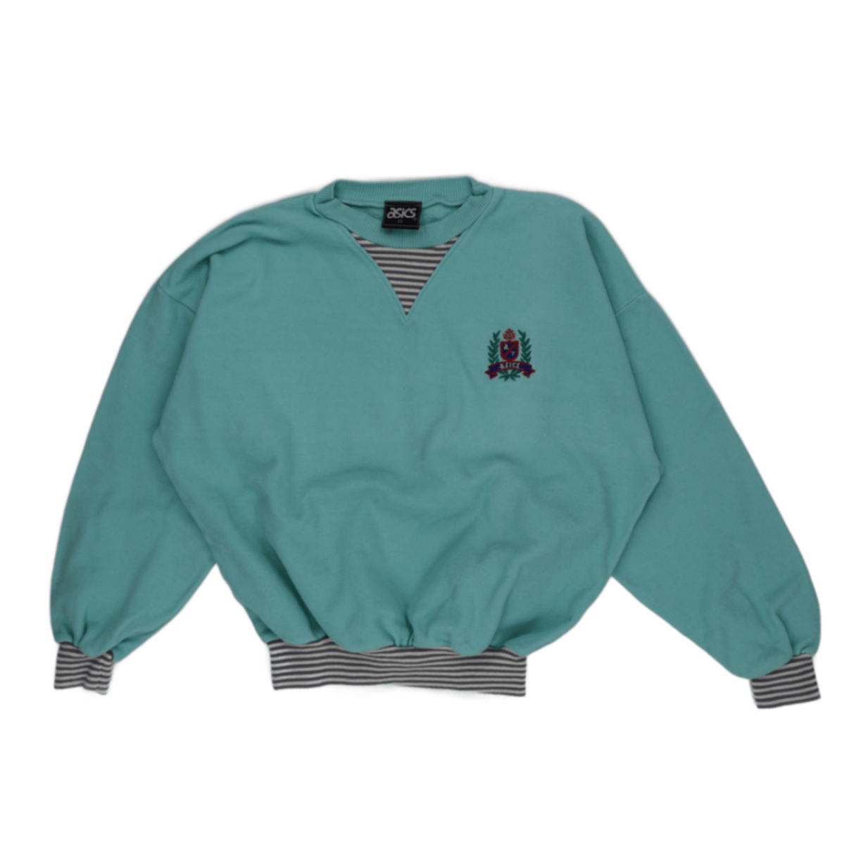 ASICS Vintage Crew Neck Sweatshirt Blue Green XS Cotton Blend Unisex
