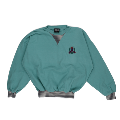 ASICS Vintage Crew Neck Sweatshirt Blue Green XS Cotton Blend Unisex