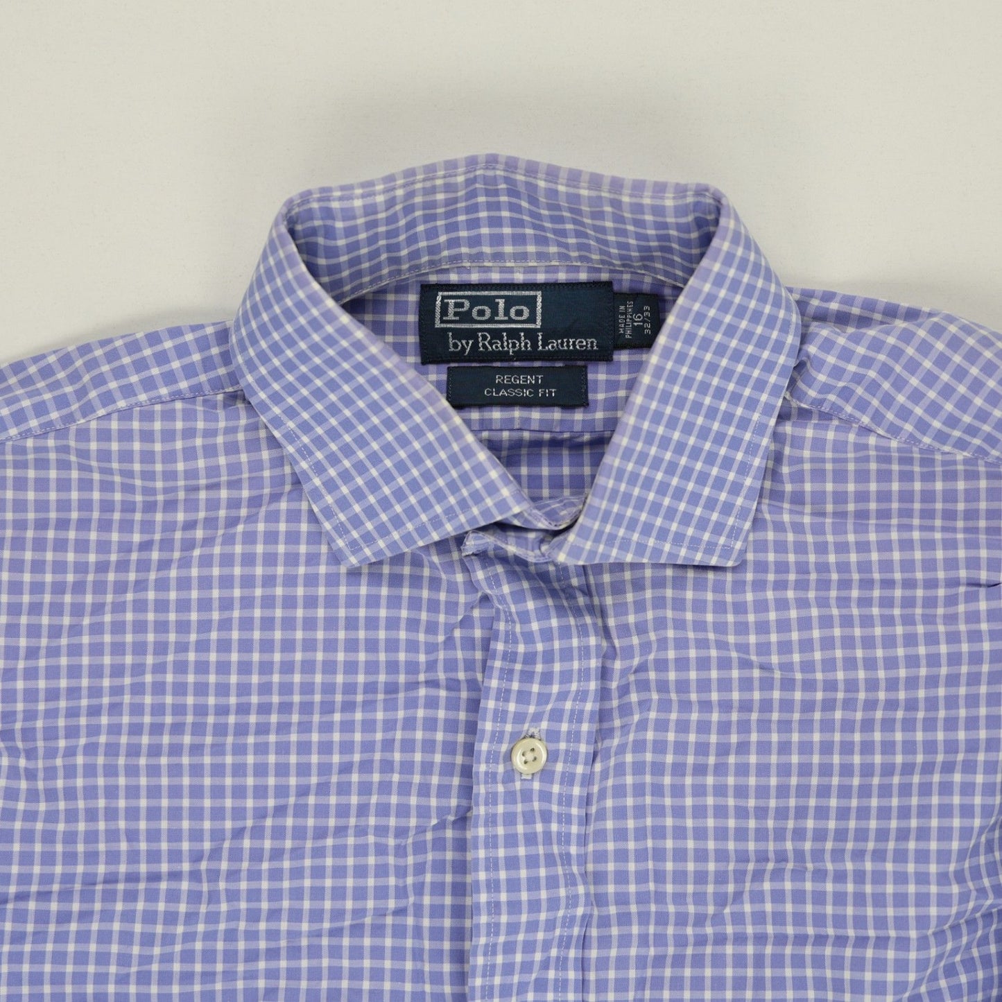 Ralph Lauren Polo Regent Classic Fit Long Sleeve Shirt Blue Checked Size 16.5 Large Cotton