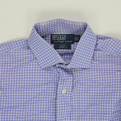 Ralph Lauren Polo Regent Classic Fit Long Sleeve Shirt Blue Checked Size 16.5 Large Cotton