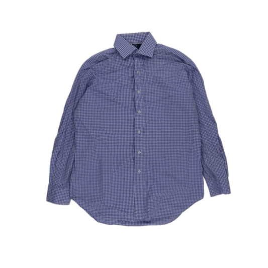 Ralph Lauren Polo Regent Classic Fit Long Sleeve Shirt Blue Checked Size 16.5 Large Cotton