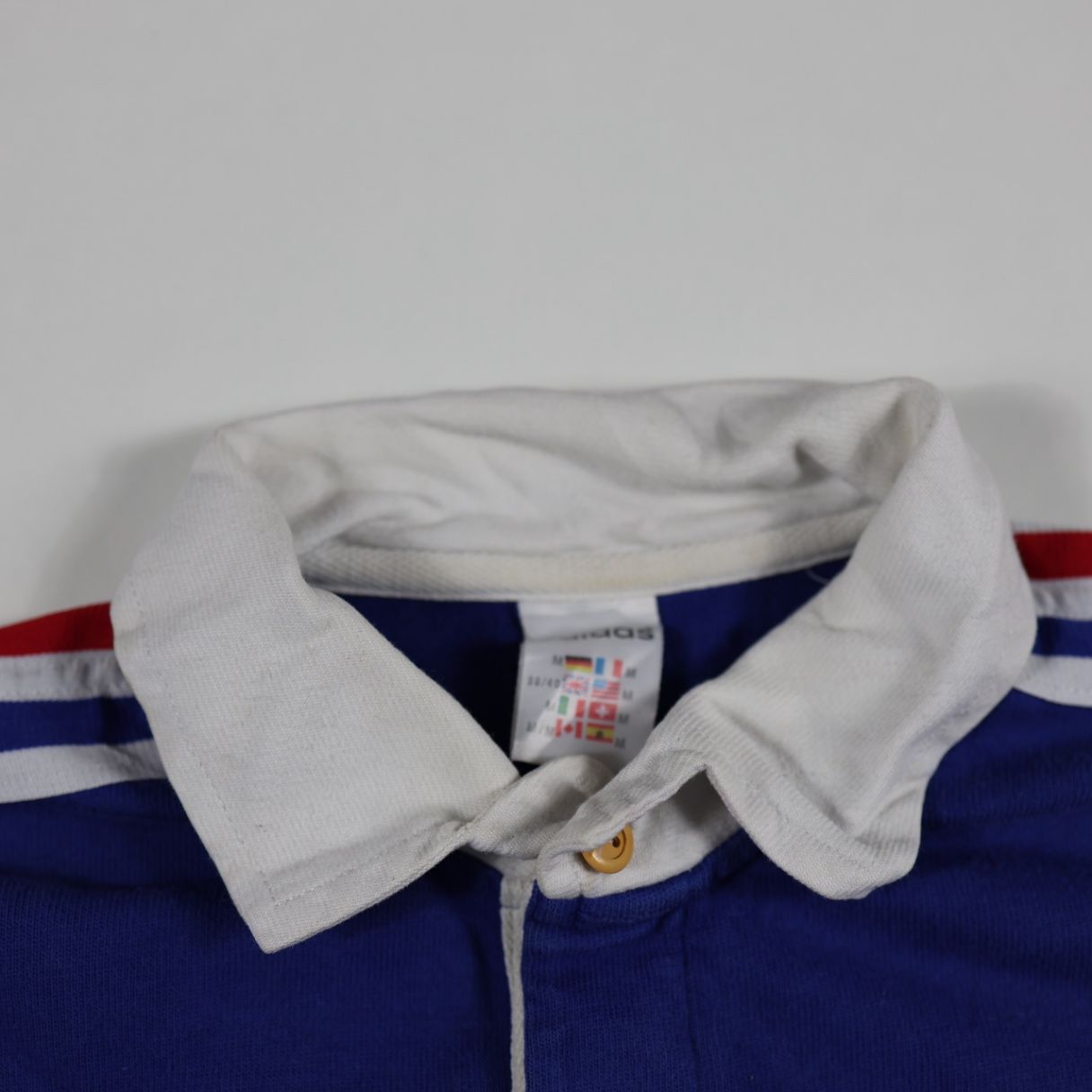 adidas France Rugby FFR No. 9 Blue Long Sleeve Shirt 1980s Size L – Classic Retro French Rugby Jersey